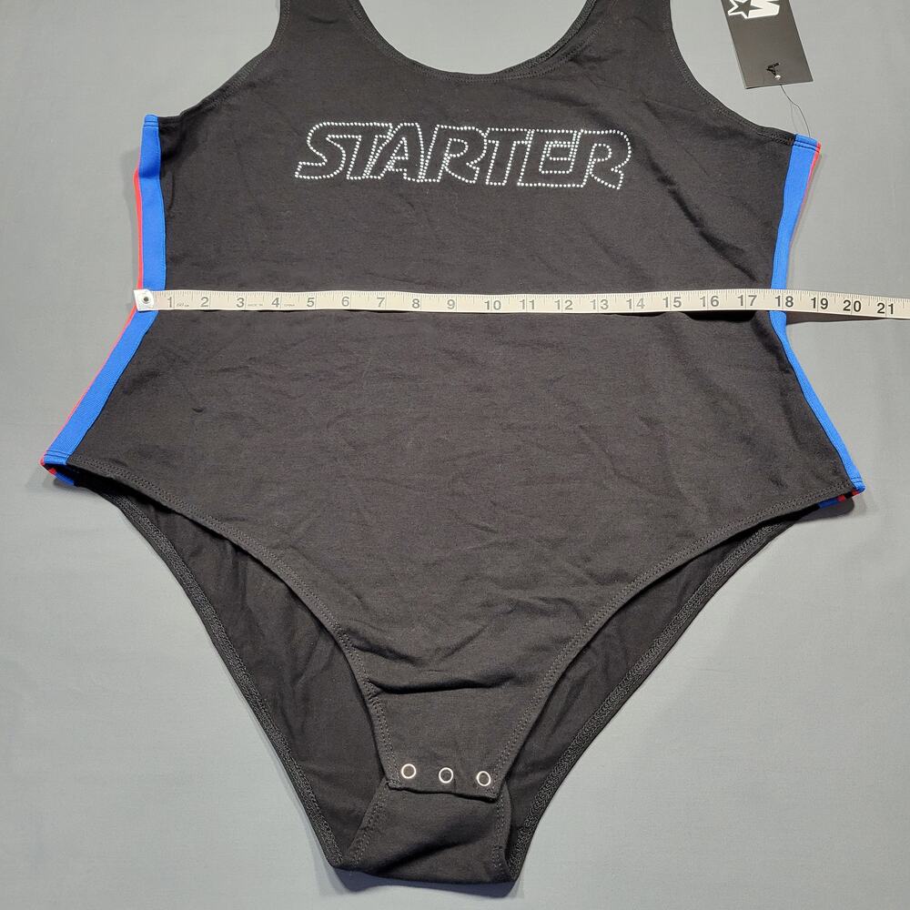 Starter High-Cut Thong Bodysuit Womens Size XLarge Black Front Logo Side Stripes - Picture 7 of 10